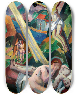 Triptych art skateboard deck of Carl Newman Crucifixion by Carl Newman (1858-1932)