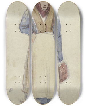 Triptych art skateboard deck of Hugo Kauffmann Screaming Woman by Hugo Kauffmann (1844-1915)