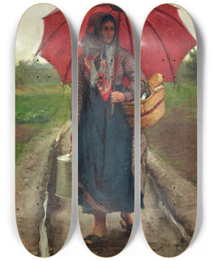 Triptych art skateboard deck of Eugenio Spreafico Return From The Market by Eugenio Spreafico