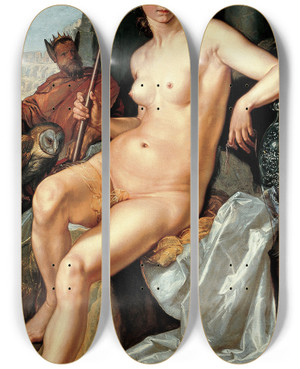 Triptych art skateboard deck of Hendrick Goltzius Minerva by Hendrick Goltzius (1558-1617)