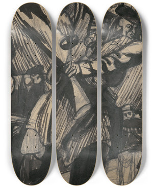 Triptych art skateboard deck of Jn Novk Uprising by Jan Novak (1921-1944)