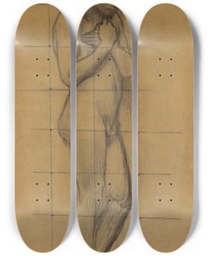 Triptych art skateboard deck of Pierre Puvis De Chavannes A Standing Male Nude by Pierre Puvis De Chavannes (1824-1898)