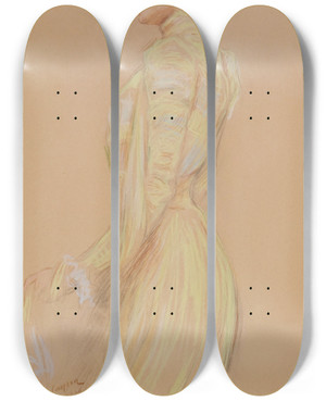 Triptych art skateboard deck of Jules Cayron Portrait De Berthe Cerny by Jules Cayron (1868-1940)