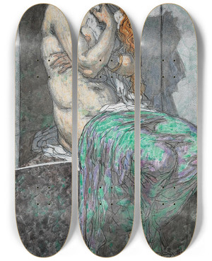 Triptych art skateboard deck of Alexander Rothaug Illustration From The The Frog King by Alexander Rothaug (1870-1946)