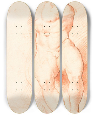Triptych art skateboard deck of Willem Panneels Siddende Mand Antik Skulptur by Willem Panneels (1600-1634)