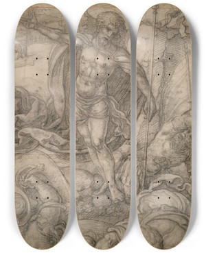 Triptych art skateboard deck of Bernard Van Orley The Resurrection Ofchrist by Bernard Van Orley (1492-1542)