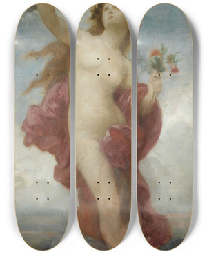 Triptych art skateboard deck of William Bouguereau Studyfor Le Jour by William Bouguereau (1825-1905)