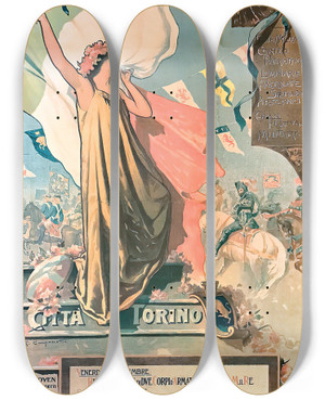 Triptych art skateboard deck of Giovanni Battista Carpanetto 9 Settembre 1899 Inaugurazione Al Monumento Di Vittorio Emanuele Ii by Giovanni Battista Carpanetto (1863-1928)