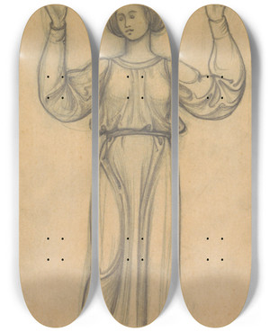 Triptych art skateboard deck of Antoon Derkinderen Ontwerp Voor Wandschildering In De Beurs Van Berlage Staande Vrouw Met Banderol by Antoon Derkinderen (1859-1925)