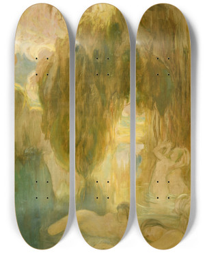 Triptych art skateboard deck of Clmentine Hlne Dufau Les Baigneuses by Clementine Helene Dufau (1869-1937)