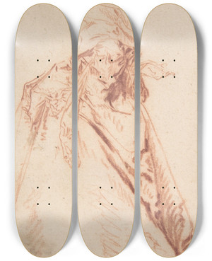 Triptych art skateboard deck of Nicolas Lancret Standing Woman Facing Right by Nicolas Lancret (1690-1743)