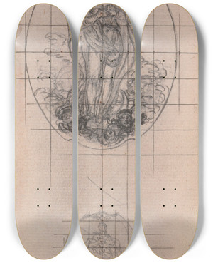 Triptych art skateboard deck of Hubertfranois Gravelot Design For A Medal Figure Of The Virgin by Hubert-Franois Gravelot (1699-1773)