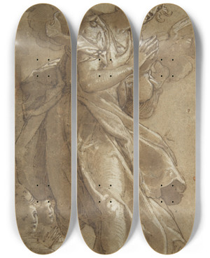 Triptych art skateboard deck of Federico Zuccaro A Standing Angel And Two Cherubs by Federico Zuccaro (1542-1609)