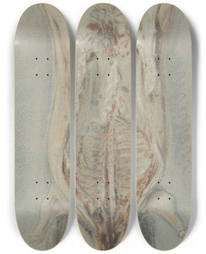 Triptych art skateboard deck of Jean Simon Chardin Geslacht Varken Op Een Leer by Jean Simeon Chardin (1699-1779)