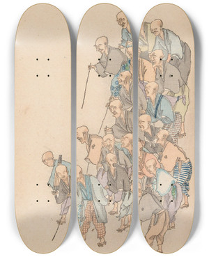 Triptych art skateboard deck of Nanbara Sakujir Shubi Gakan Pl19 by Nanbara Sakujiro (1889)