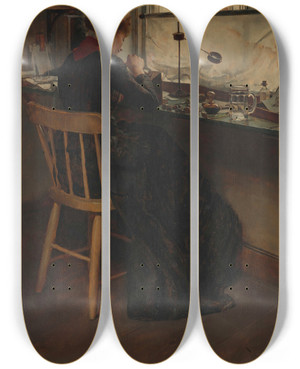 Triptych art skateboard deck of Charles Frederick Ulrich The Wood Engraver by Charles Frederick Ulrich (1858-1908)
