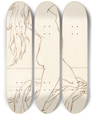 Triptych art skateboard deck of John Watson Gordon Standing Nude Binding Her Hair by John Watson Gordon (1788-1864)