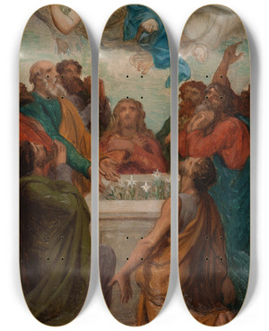 Triptych art skateboard deck of Mile Bin Lassomption De La Vierge by Emile Bin (1825-1897)