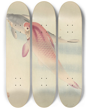 Triptych art skateboard deck of Ohara Koson Two Carp by Ohara Koson (1877-1945)