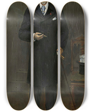 Triptych art skateboard deck of Jean Braud Portrait Of Sir Campbell Clarke by Jean Beraud (1849-1935)