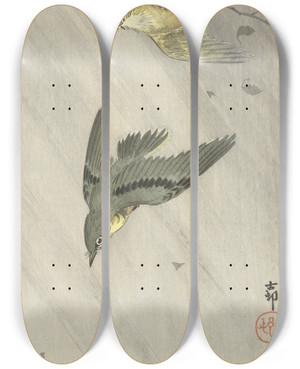 Triptych art skateboard deck of Ohara Koson Songbirds In Rain by Ohara Koson (1877-1945)