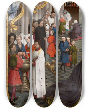 Triptych art skateboard deck of Rogier Van Der Weyden Baptism Confirmation And Confession by Rogier van der Weyden (1399-1464)