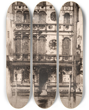 Triptych art skateboard deck of David Young Cameron Palazzo Dario Venice by David Young Cameron (1865-1945)