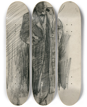 Triptych art skateboard deck of Nicolaas Van Der Waay Heer Wandelend Op Straat De Heer Bletz Zwager Kunstenaar by Nicolaas van der Waay (1855-1936)