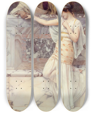 Triptych art skateboard deck of John William Godward Yes Or No Date by John William Godward (1861-1922)