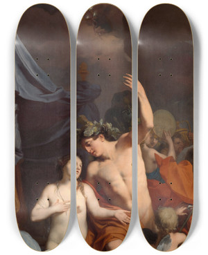 Triptych art skateboard deck of Gerard De Lairesse Bacchus And Ariadne by Gerard de Lairesse (1641-1711)