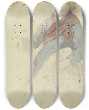 Triptych art skateboard deck of Jakob Becker Study Of Little Boys by Jakob Becker (1810-1872)