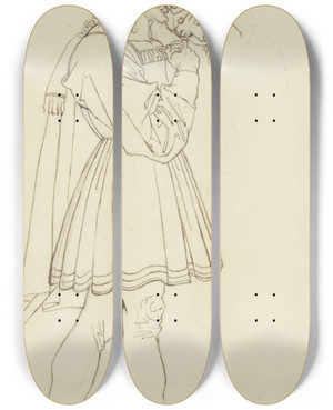 Triptych art skateboard deck of Peter Von Cornelius Der Spaziergang Im Garten Faust Und Gretchen by Peter Von Cornelius (1784-1867)