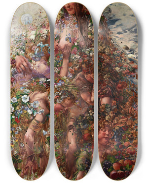 Triptych art skateboard deck of Lon Frdric Nature Or Abundance by Frederic Leon (1856-1940)