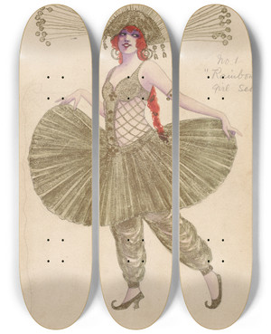 Triptych art skateboard deck of Will R Barnes No 3 Rainbows Setsgolden Girl by Will R Barnes (1939)