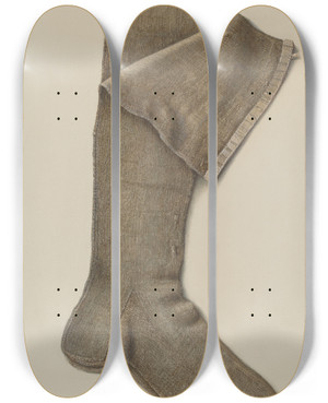 Triptych art skateboard deck of H Langden Brown Stockings by H Langden Brown