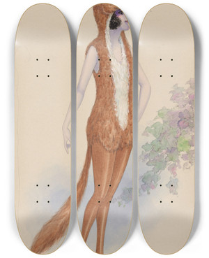 Triptych art skateboard deck of Will R Barnes Red Fox by Will R Barnes (1939)