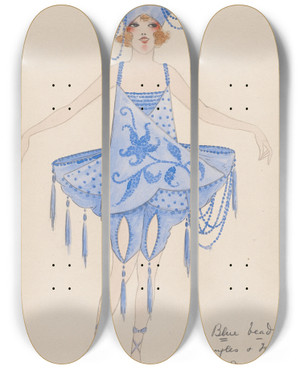 Triptych art skateboard deck of Will R Barnes Girl In Blue_1 by Will R Barnes (1939)