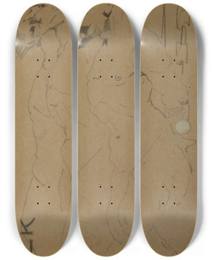 Triptych art skateboard deck of Jacek Malczewski Malczewski Wyczkowski And Axentowicz As Fauns by Jacek Malczewski (1854-1929)