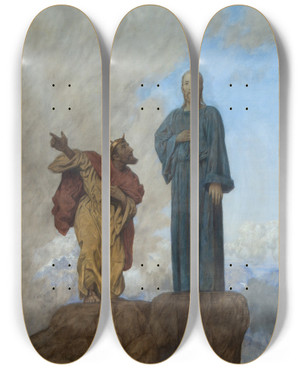 Triptych art skateboard deck of Hans Thoma Versuchung Christi by Hans Thoma (1839-1924)
