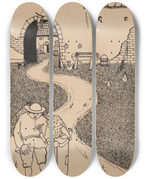Triptych art skateboard deck of Karel Collens Book Illustration_2 by Karel Collens (1869-1901)