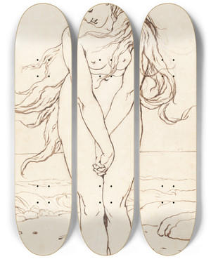Triptych art skateboard deck of John Watson Gordon Standing Nude With Crossed Arms by John Watson Gordon (1788-1864)