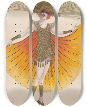 Triptych art skateboard deck of Will R Barnes Sunbeam by Will R Barnes (1939)