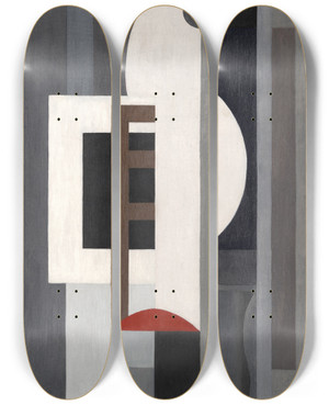 Triptych art skateboard deck of Ragnhild Keyser Compositioni by Ragnhild Keyser (1889-1943)