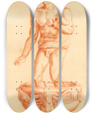Triptych art skateboard deck of Cornelis Pronk Beeld Van De Stervende Seneca by Cornelis Pronk (1691-1759)