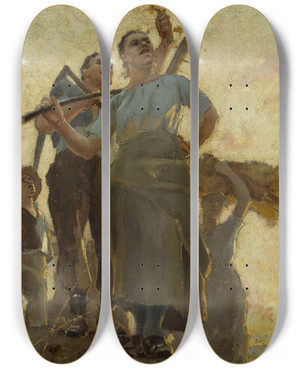 Triptych art skateboard deck of Georges Bertrand La Moisson by Georges Bertrand (1849-1929)