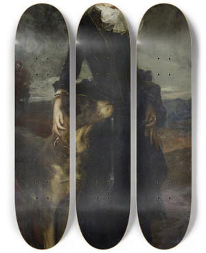 Triptych art skateboard deck of Friedrich August Von Kaulbach Mina Kaulbach With Great Dane by Friedrich August Von Kaulbach (1850-1920)