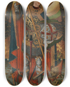 Triptych art skateboard deck of Master Of Belmonte Saint Michael by Master Of Belmonte (1460-1490)
