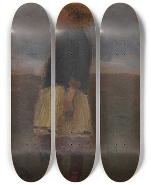 Triptych art skateboard deck of Otto Modersohn Mdchen Im Moor by Otto Modersohn (1865-1943)