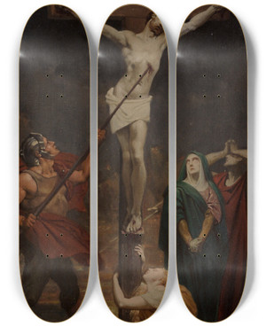 Triptych art skateboard deck of Julesjoseph Dauban Christ On The Cross by Jules-Joseph Dauban (1822-1908)