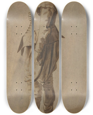 Triptych art skateboard deck of Dirck Hals Study Of A Standing Youth In A Hat by Dirck Hals (1591-1656)